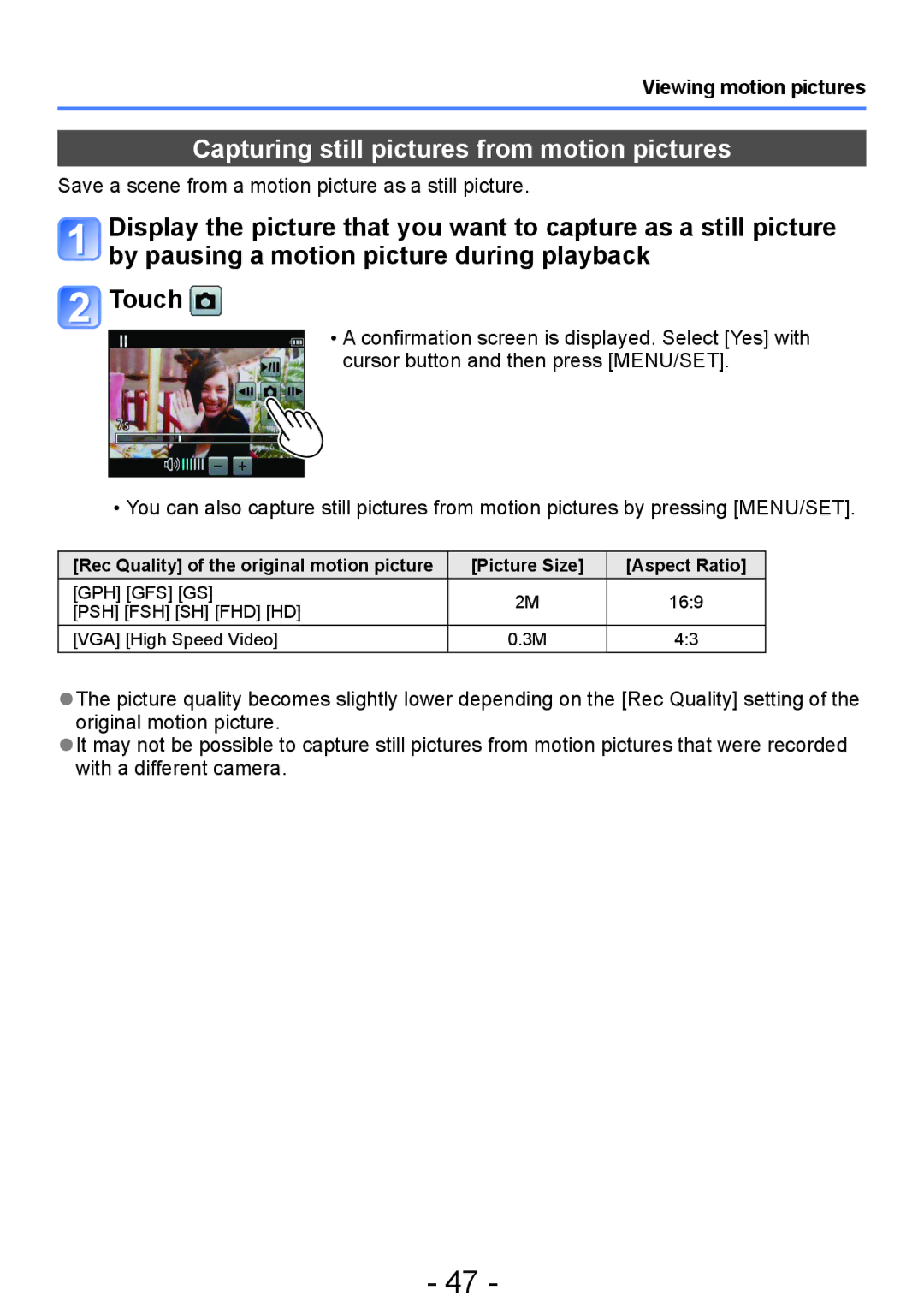 Panasonic DMC-TZ30, DMC-ZS20 manual Capturing still pictures from motion pictures 