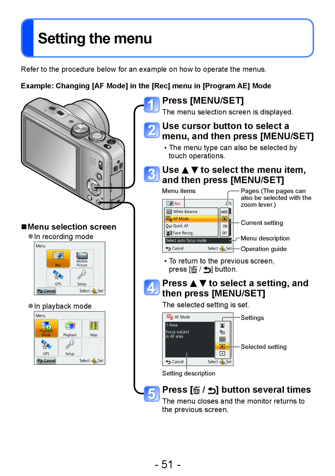 Panasonic DMC-TZ30, DMC-ZS20 manual Setting the menu, Use cursor button to select a menu, and then press MENU/SET 