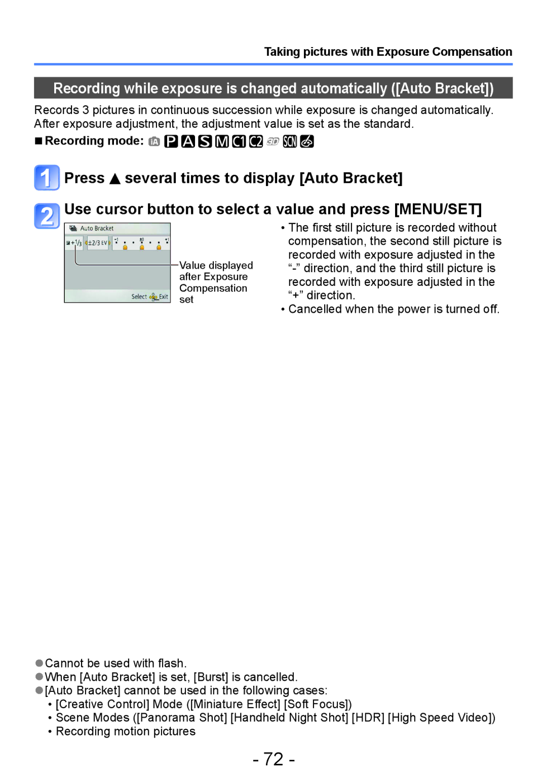 Panasonic DMC-ZS20, DMC-TZ30 manual Taking pictures with Exposure Compensation 