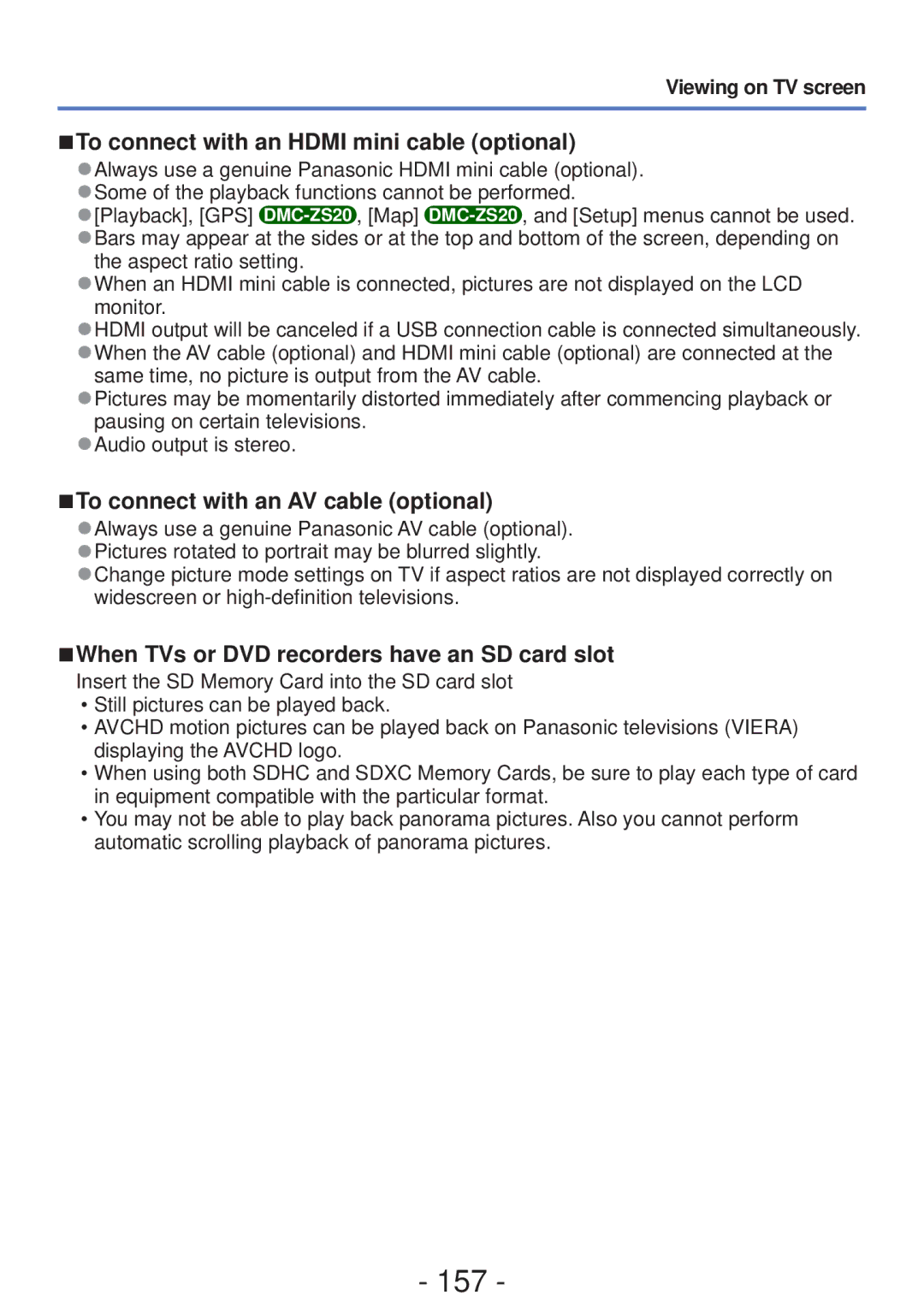 Panasonic DMCZS20K, DMC-ZS20, DMC-ZS19, M0112KZ0 157, When TVs or DVD recorders have an SD card slot, Viewing on TV screen 
