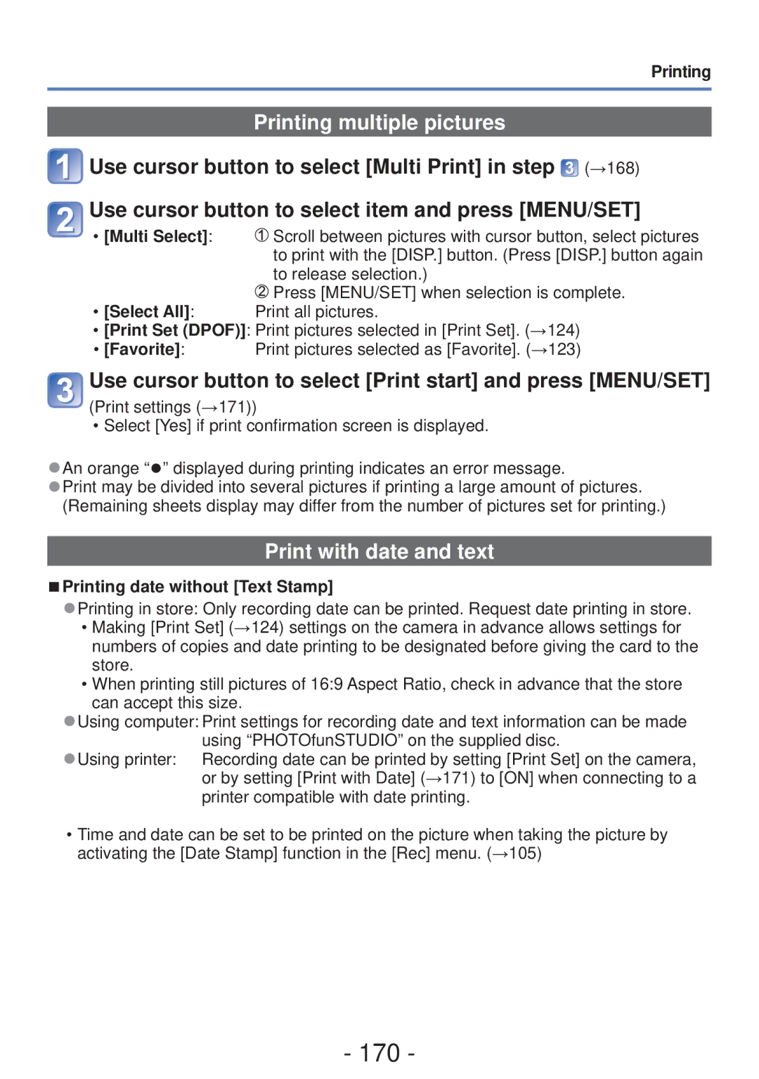 Panasonic DMC-ZS20, DMC-ZS19, DMCZS20K, M0112KZ0, VQT4B93 170, Printing multiple pictures, Print with date and text 