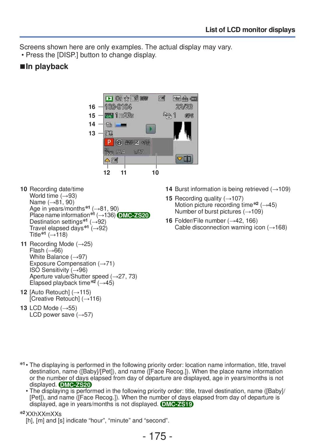 Panasonic DMC-ZS20, DMC-ZS19, DMCZS20K, M0112KZ0, VQT4B93 owner manual 175 