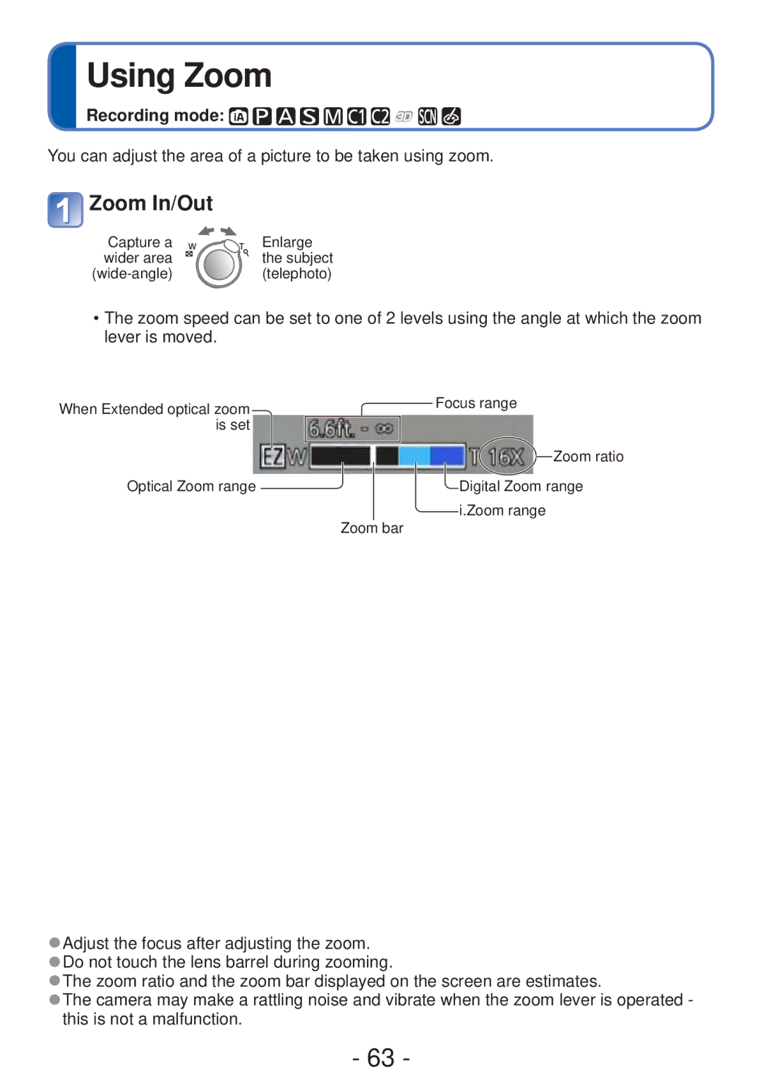 Panasonic M0112KZ0, DMC-ZS20, DMC-ZS19, DMCZS20K, VQT4B93 owner manual Using Zoom, Zoom In/Out 