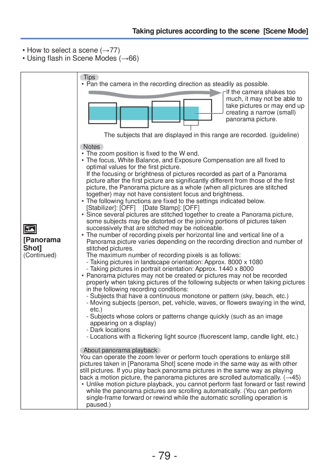 Panasonic VQT4B93, DMC-ZS20, DMC-ZS19, DMCZS20K, M0112KZ0 owner manual Panorama Shot 