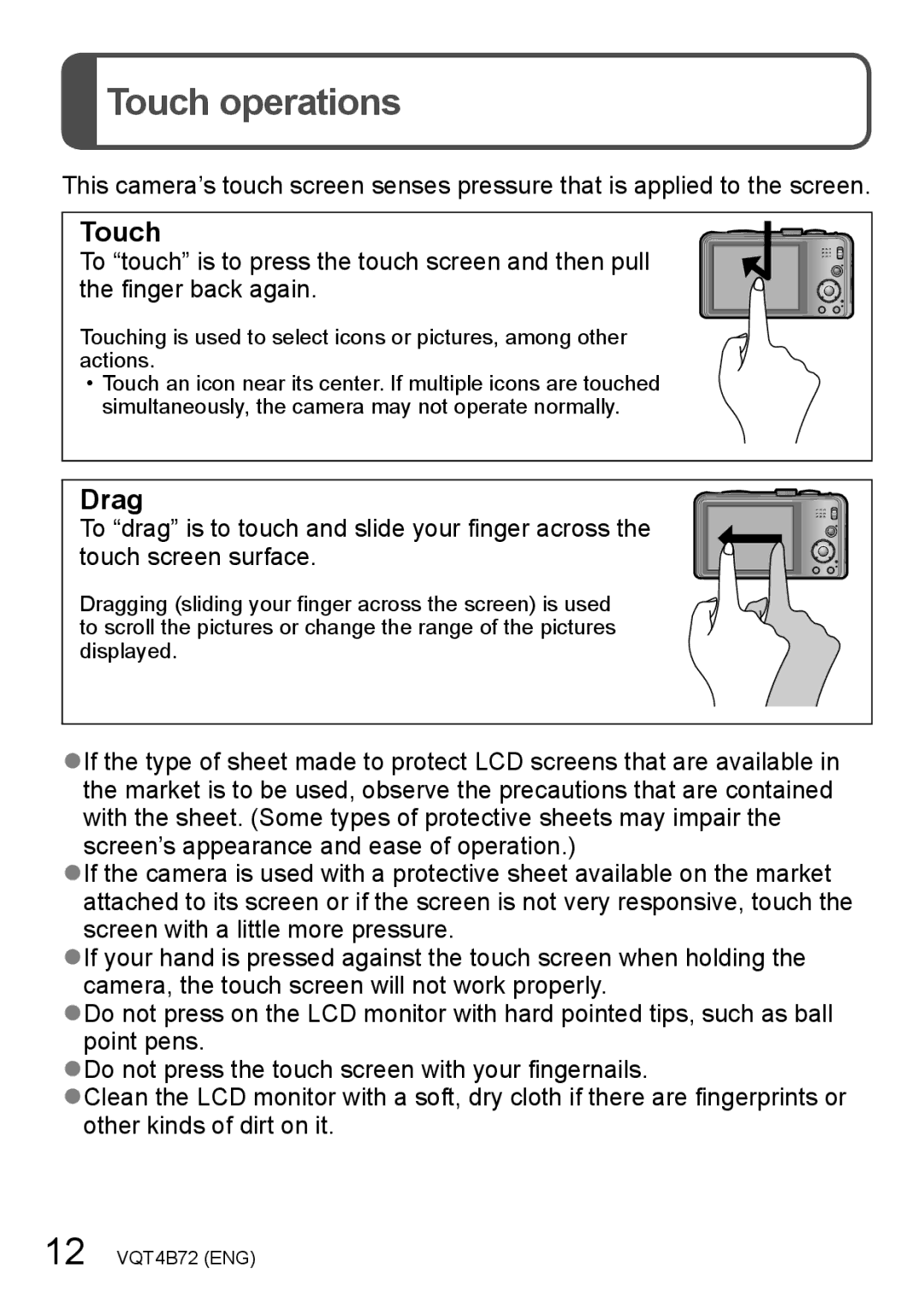 Panasonic DMC-ZS20, DMC-ZS19 owner manual Touch operations, Drag 