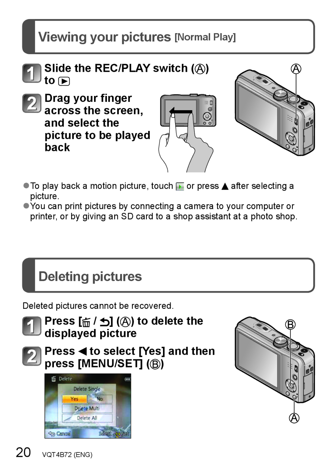 Panasonic DMC-ZS20, DMC-ZS19 owner manual Viewing your pictures Normal Play, Deleting pictures 