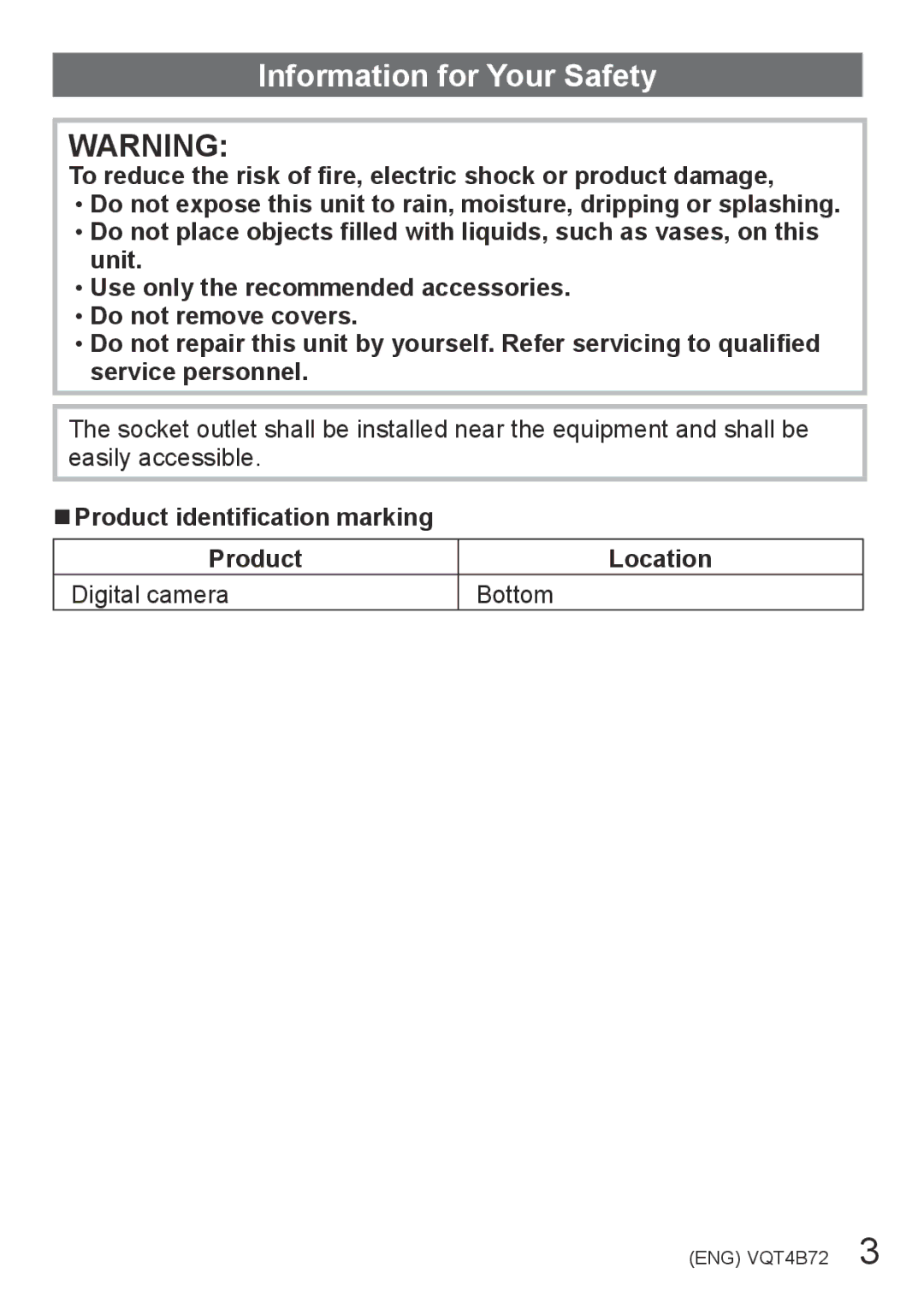 Panasonic DMC-ZS19, DMC-ZS20 owner manual Information for Your Safety 