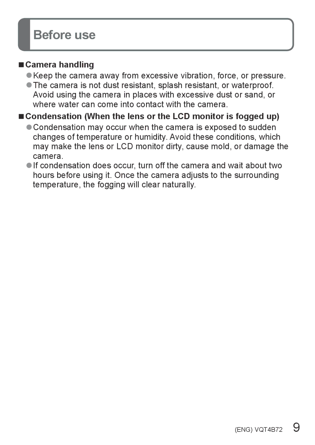 Panasonic DMC-ZS19, DMC-ZS20 owner manual Before use, Camera handling 