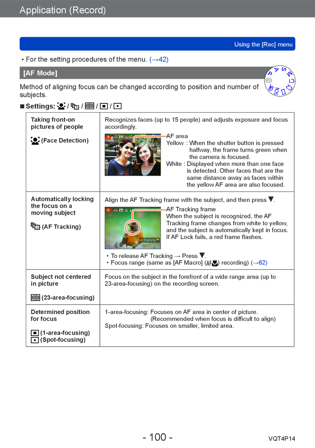 Panasonic DMC-ZS25, DMCZS25K owner manual 100, AF Mode 