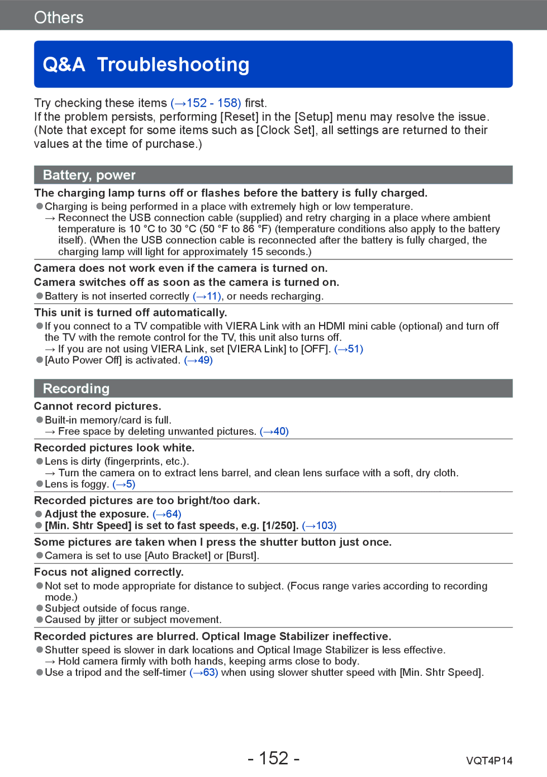 Panasonic DMC-ZS25, DMCZS25K owner manual Troubleshooting, 152, This unit is turned off automatically 