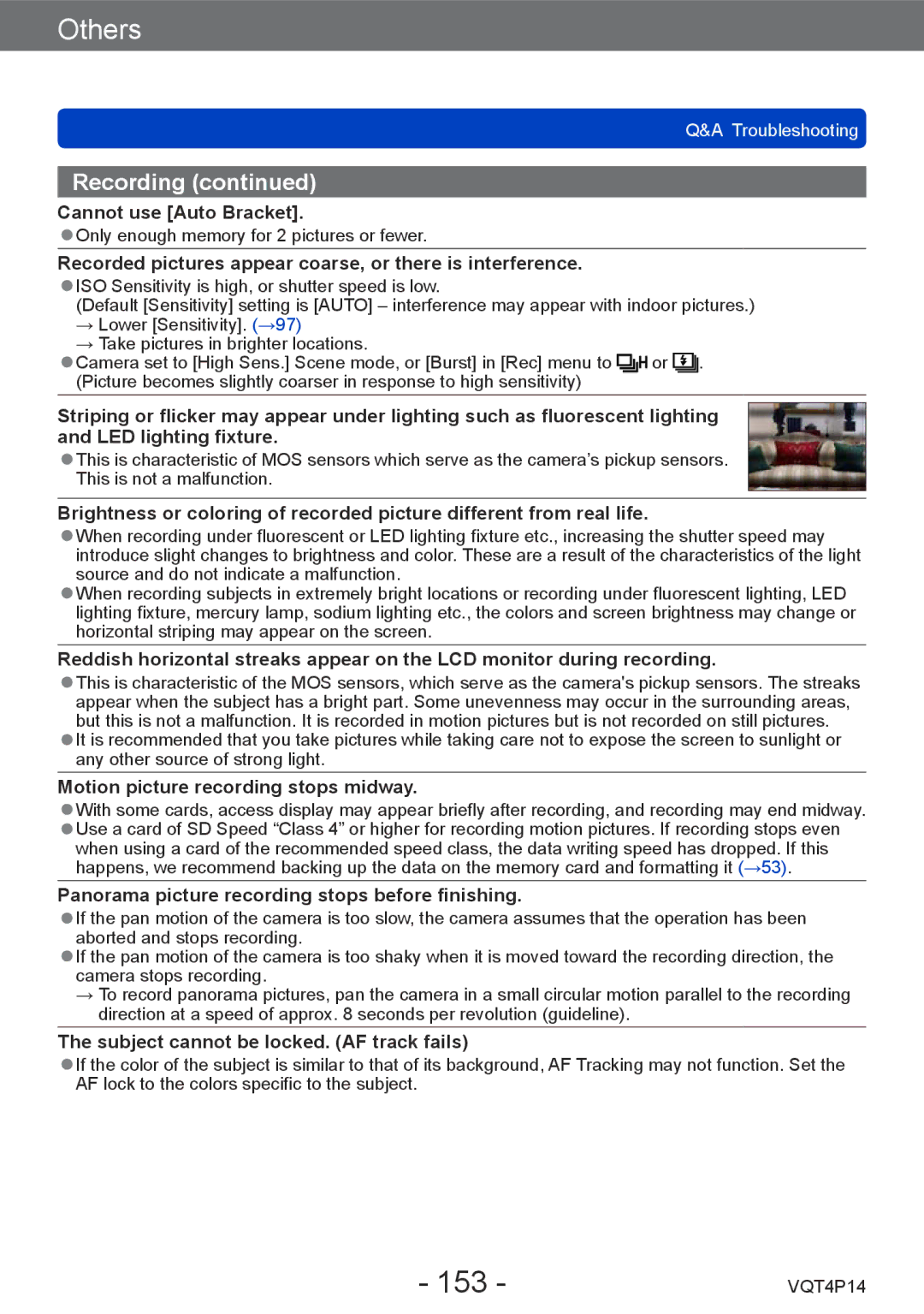 Panasonic DMCZS25K, DMC-ZS25 owner manual 153, Cannot use Auto Bracket, Motion picture recording stops midway 