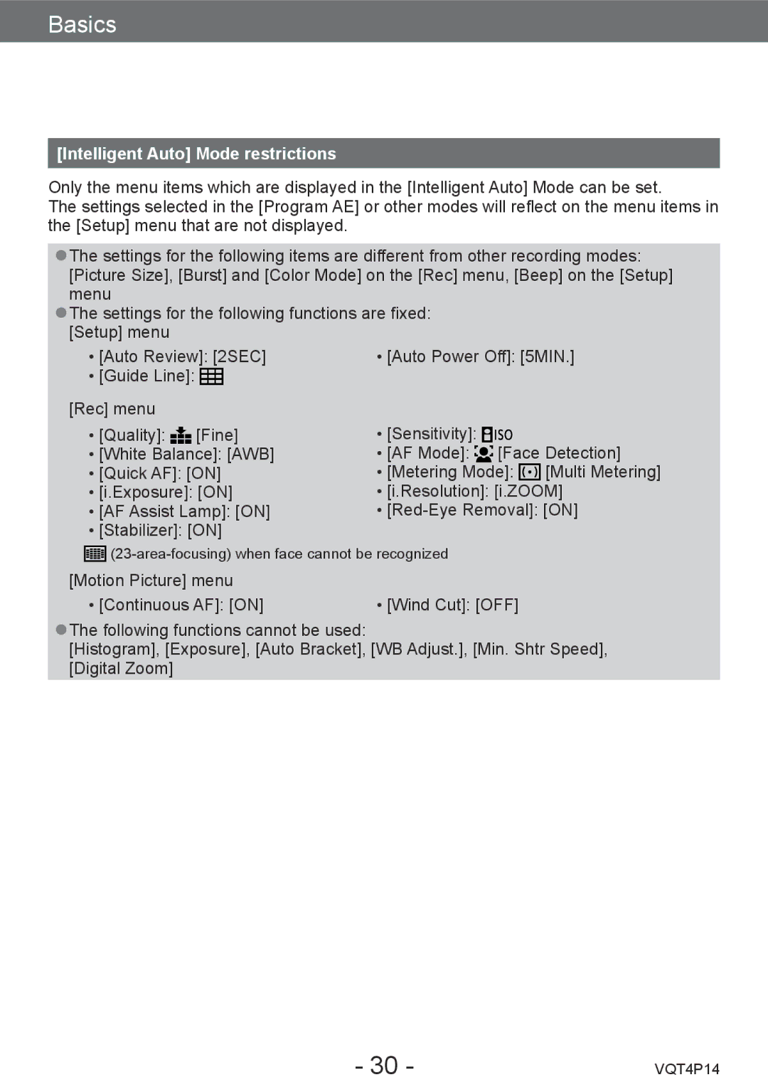 Panasonic DMC-ZS25, DMCZS25K owner manual Intelligent Auto Mode restrictions 