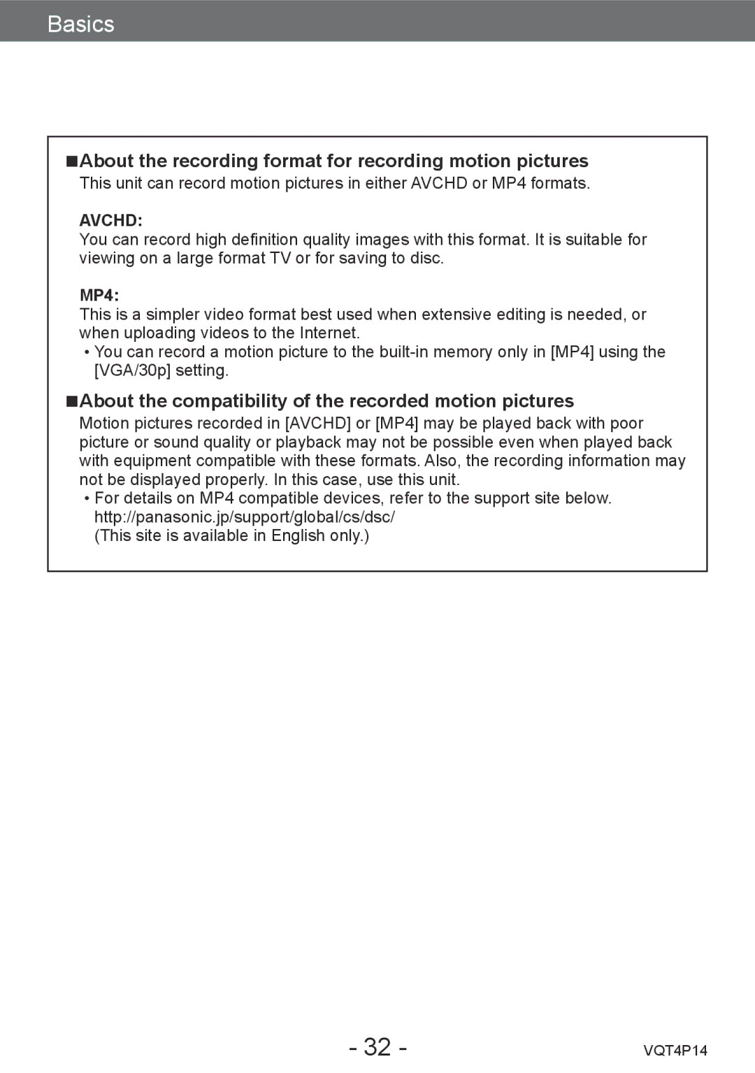 Panasonic DMC-ZS25, DMCZS25K owner manual About the recording format for recording motion pictures, MP4 