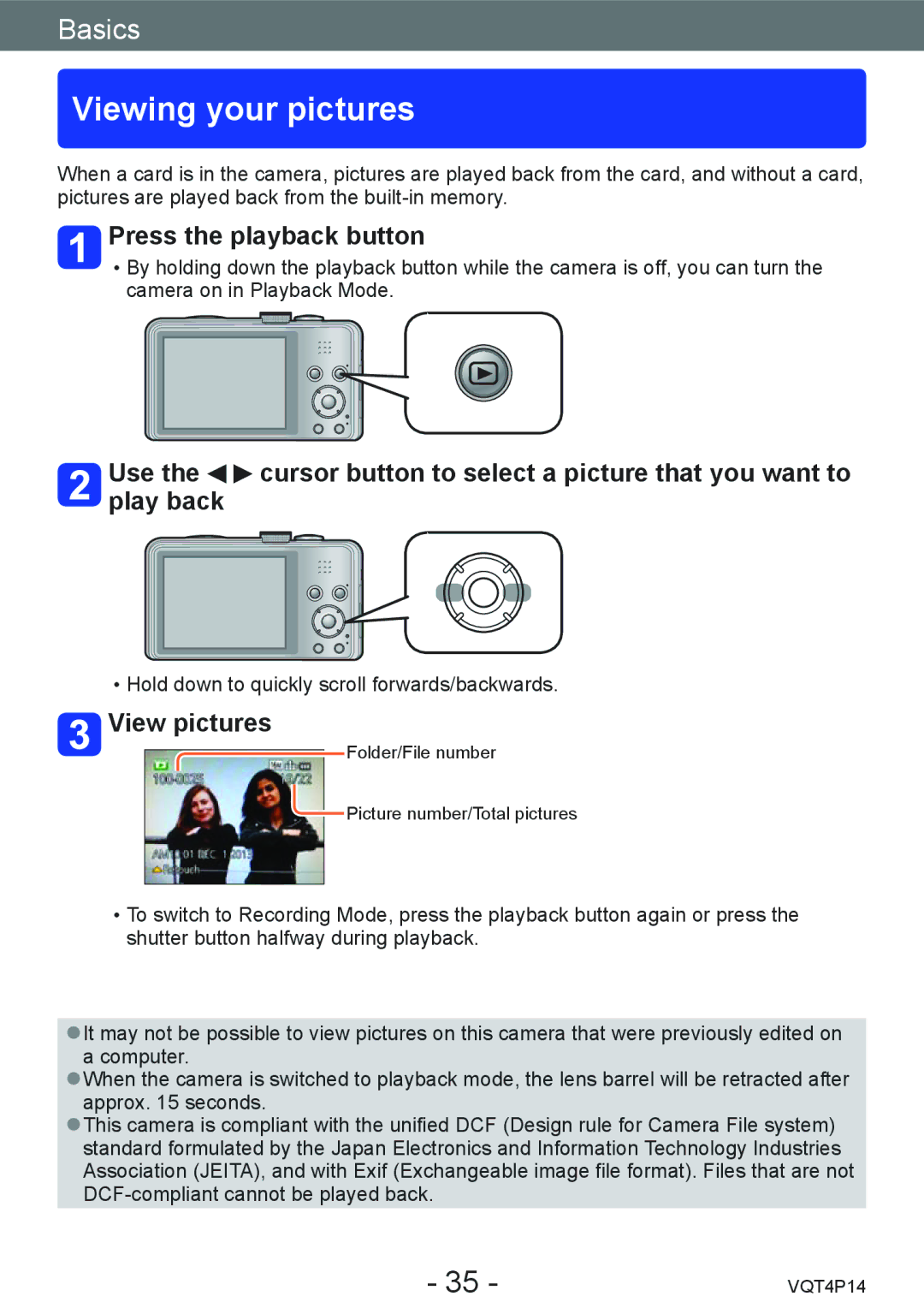 Panasonic DMCZS25K, DMC-ZS25 owner manual Viewing your pictures, Press the playback button, View pictures 