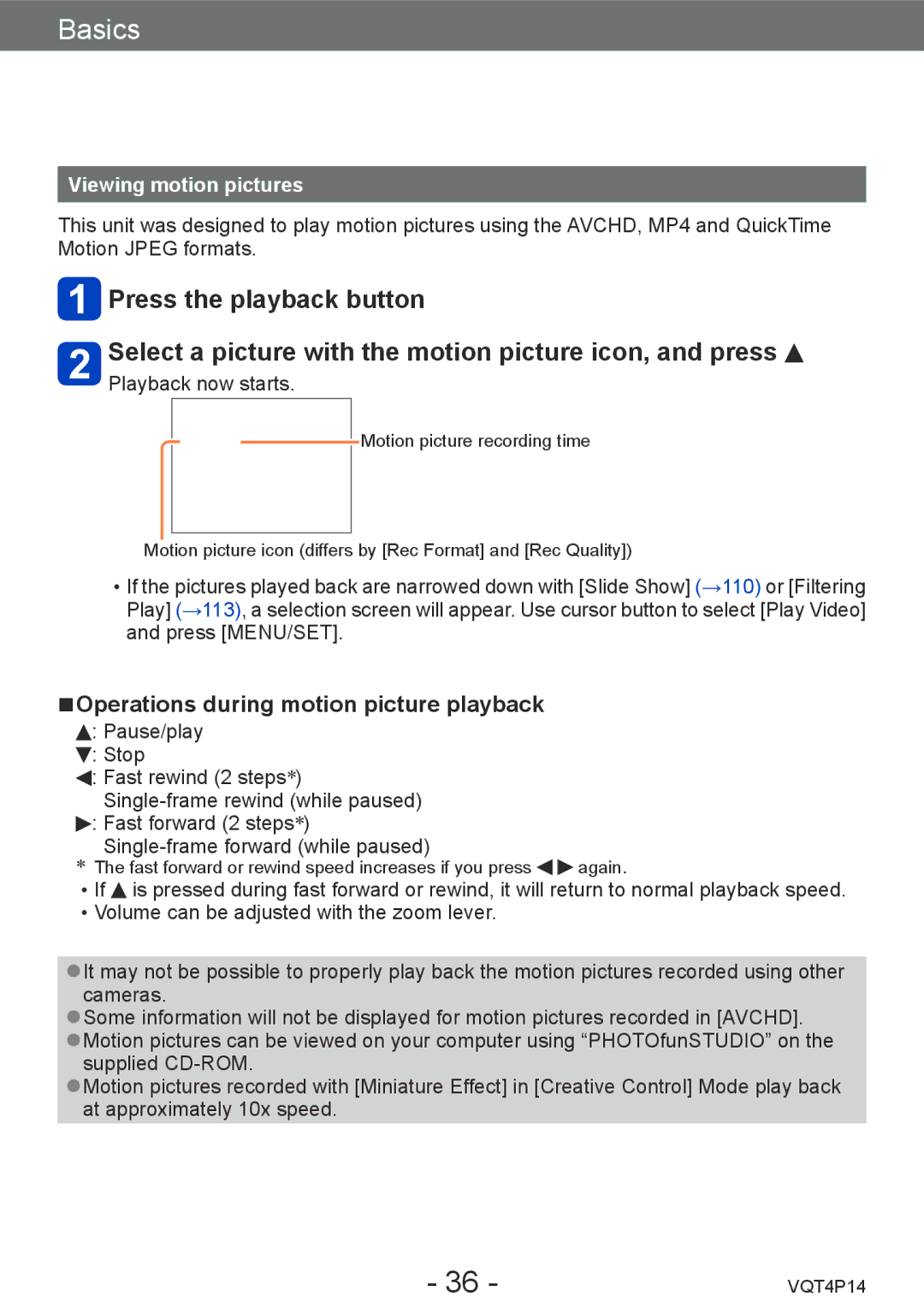 Panasonic DMC-ZS25, DMCZS25K owner manual Operations during motion picture playback, Viewing motion pictures 