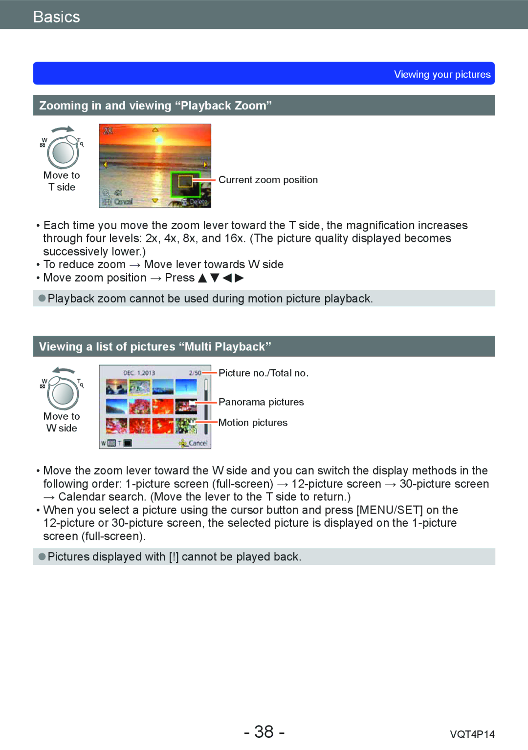 Panasonic DMC-ZS25, DMCZS25K owner manual Zooming in and viewing Playback Zoom, Viewing a list of pictures Multi Playback 