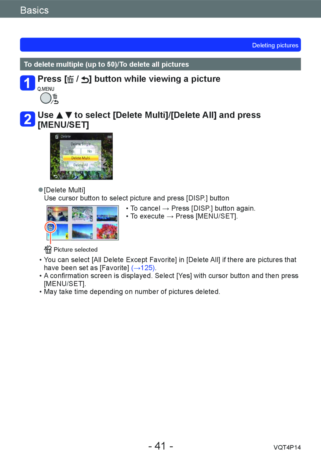 Panasonic DMCZS25K, DMC-ZS25 owner manual To delete multiple up to 50/To delete all pictures 