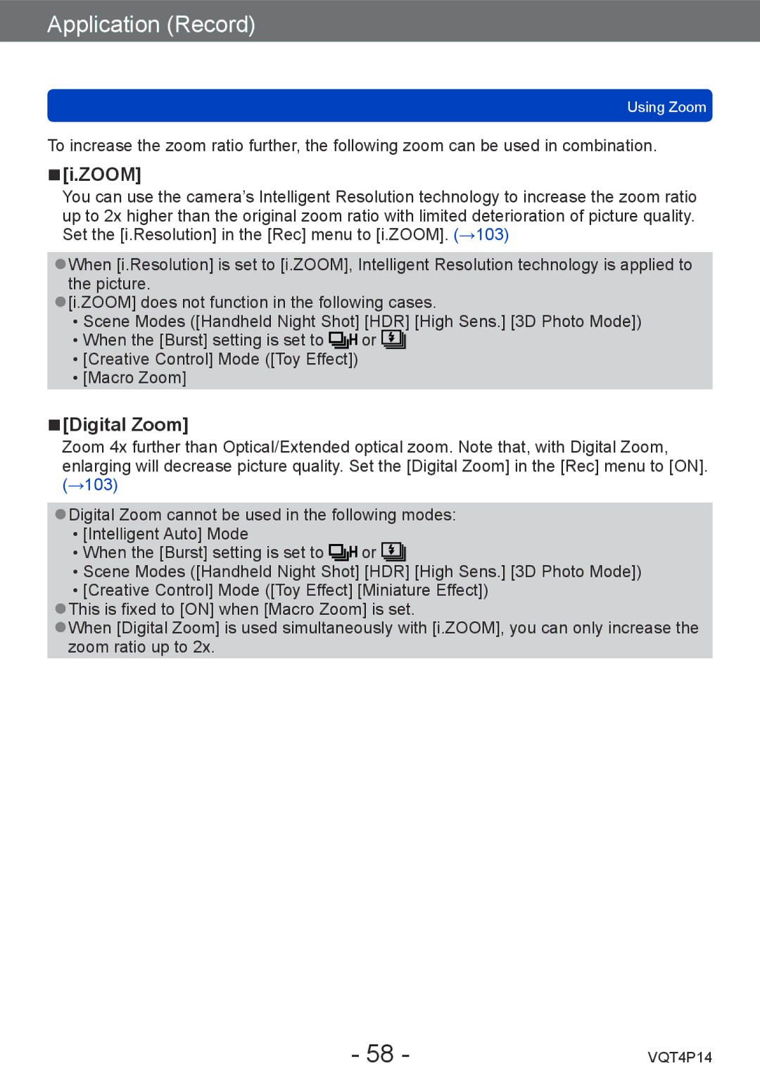 Panasonic DMC-ZS25, DMCZS25K owner manual Digital Zoom 