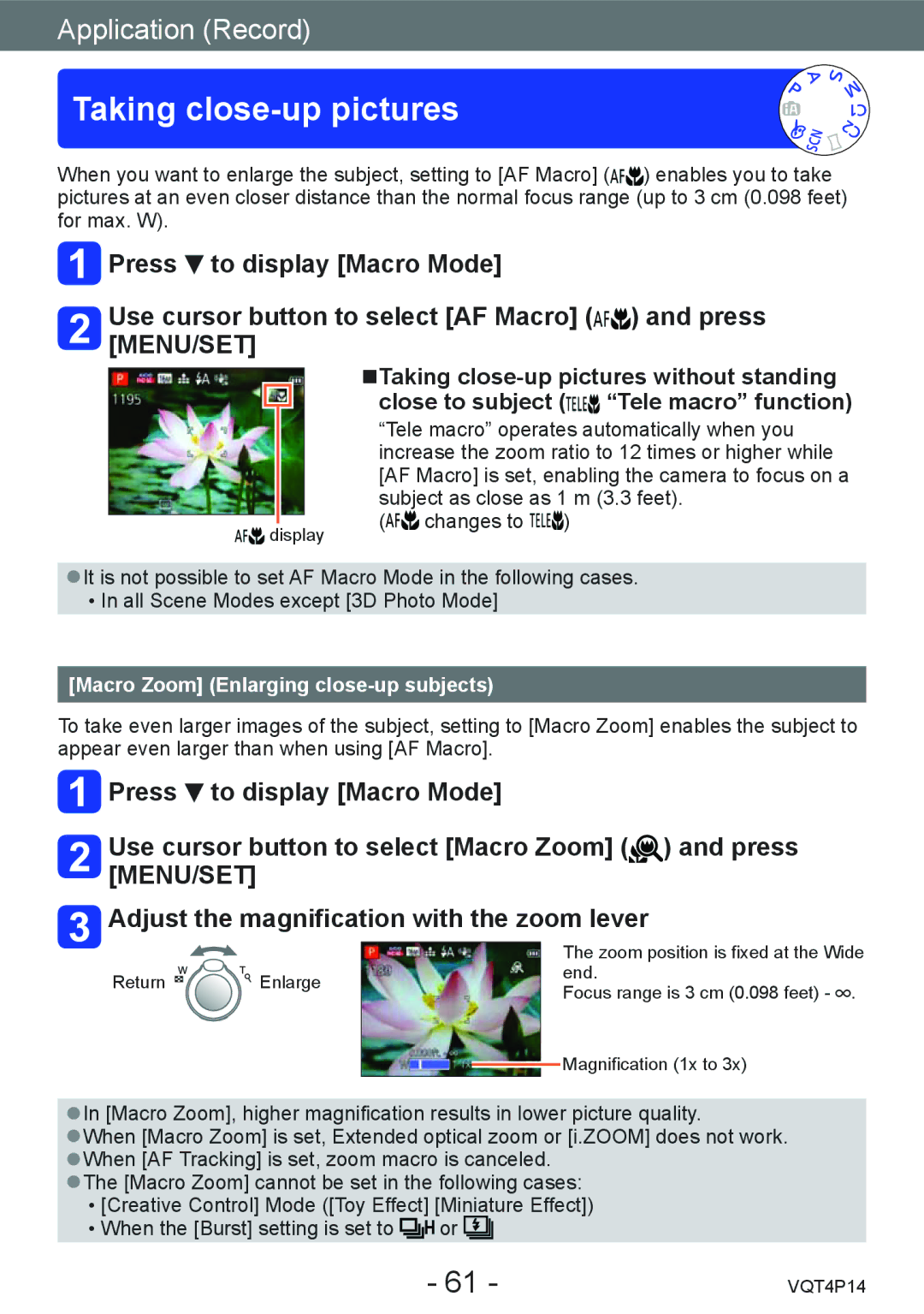 Panasonic DMCZS25K, DMC-ZS25 owner manual Taking close-up pictures, Macro Zoom Enlarging close-up subjects 