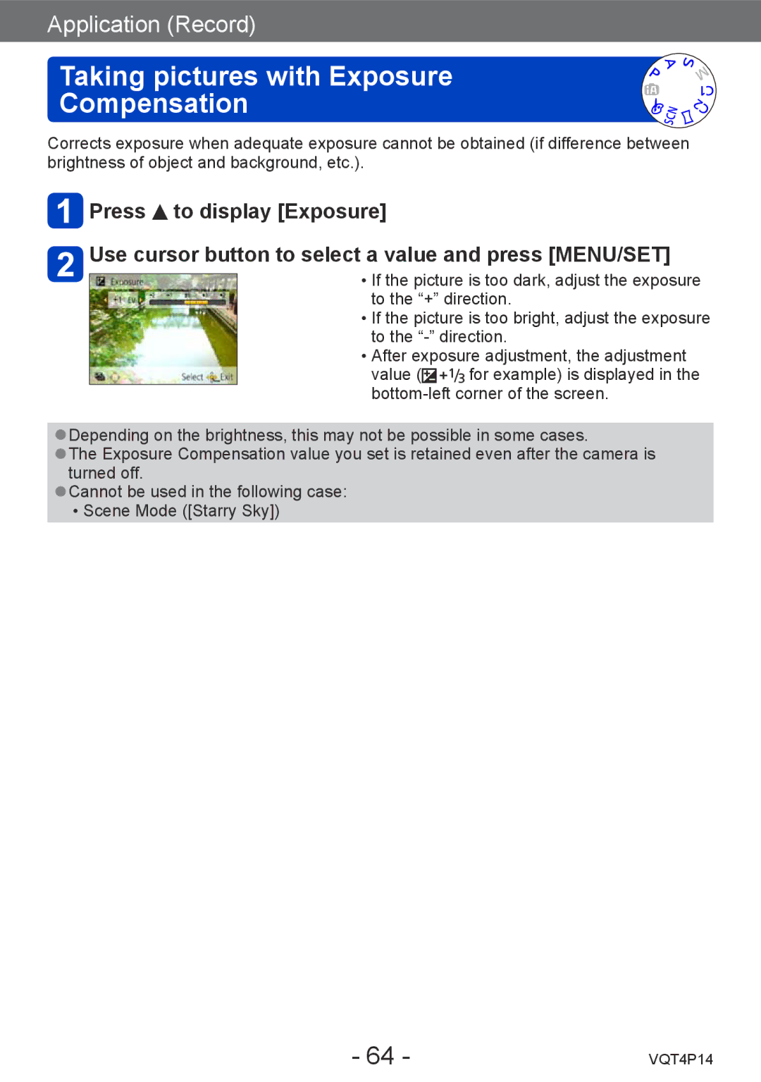 Panasonic DMC-ZS25, DMCZS25K owner manual Taking pictures with Exposure Compensation 