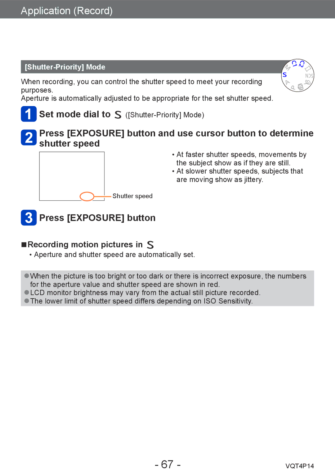 Panasonic DMCZS25K, DMC-ZS25 owner manual Shutter-Priority Mode 