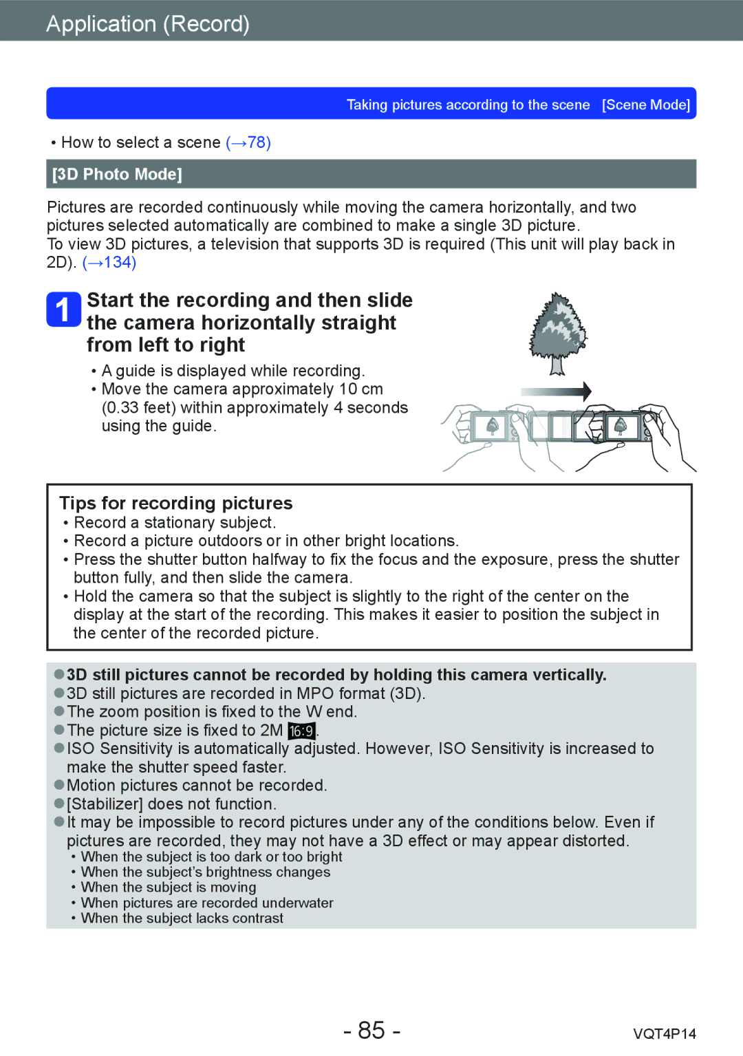 Panasonic DMCZS25K, DMC-ZS25 owner manual Tips for recording pictures, 3D Photo Mode 