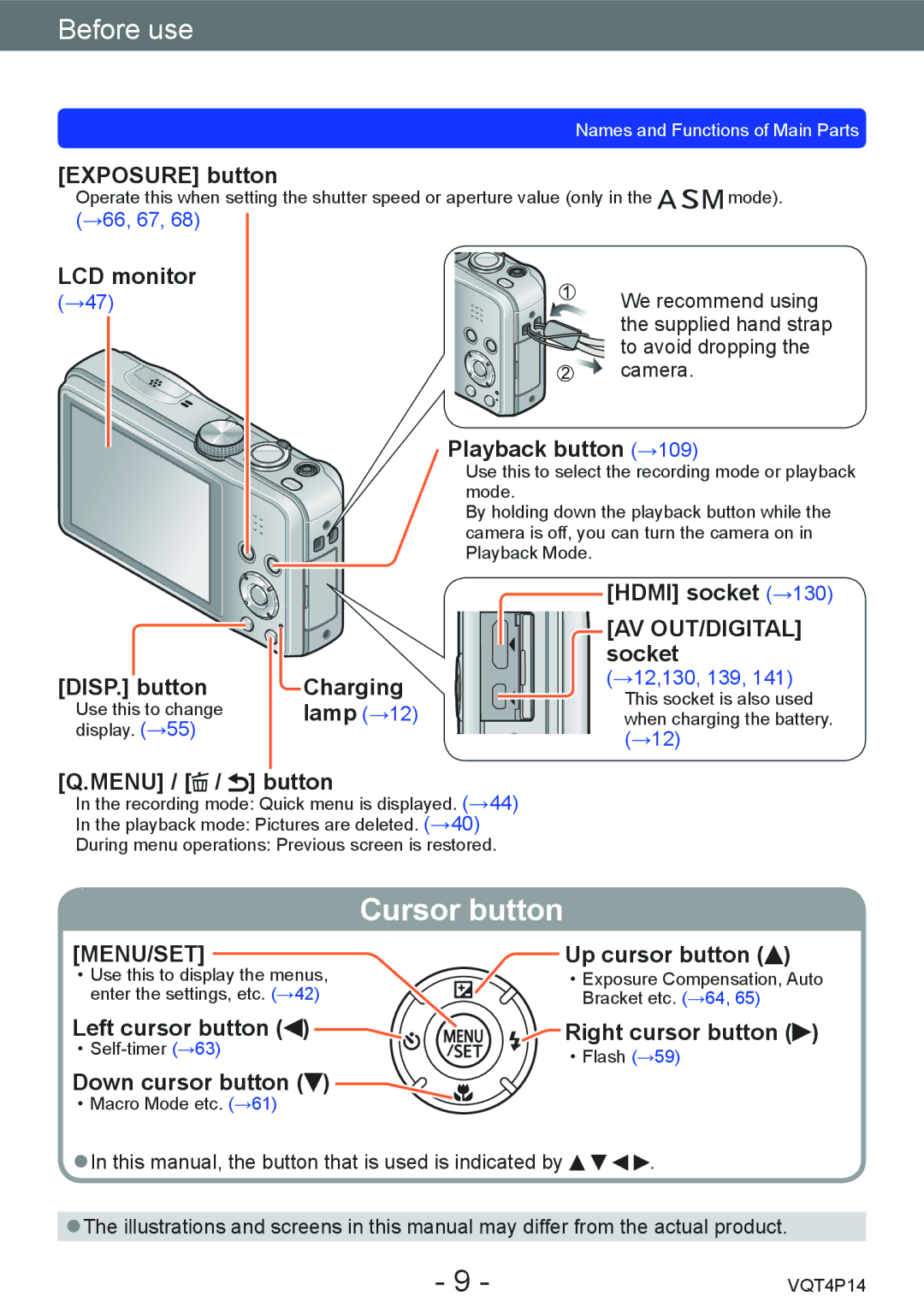 Panasonic DMCZS25K, DMC-ZS25 Exposure button, LCD monitor, Playback button →109, DISP. button Charging, Menu / / button 