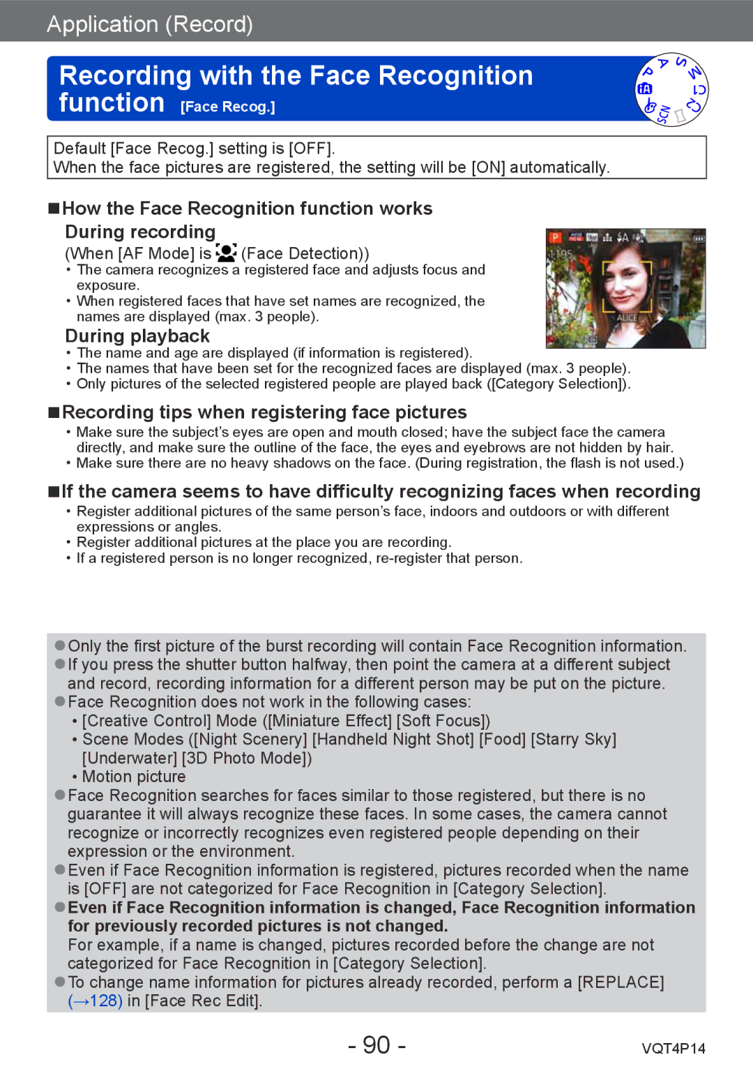 Panasonic DMC-ZS25 Recording with the Face Recognition function, How the Face Recognition function works During recording 