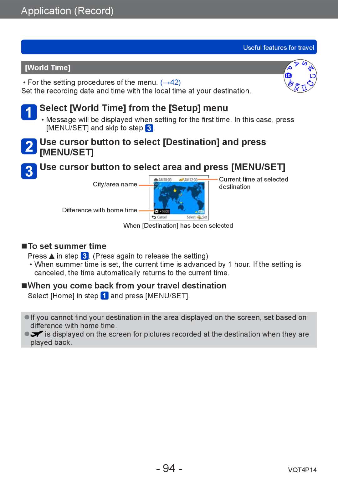 Panasonic DMC-ZS25, DMCZS25K owner manual Select World Time from the Setup menu, To set summer time 