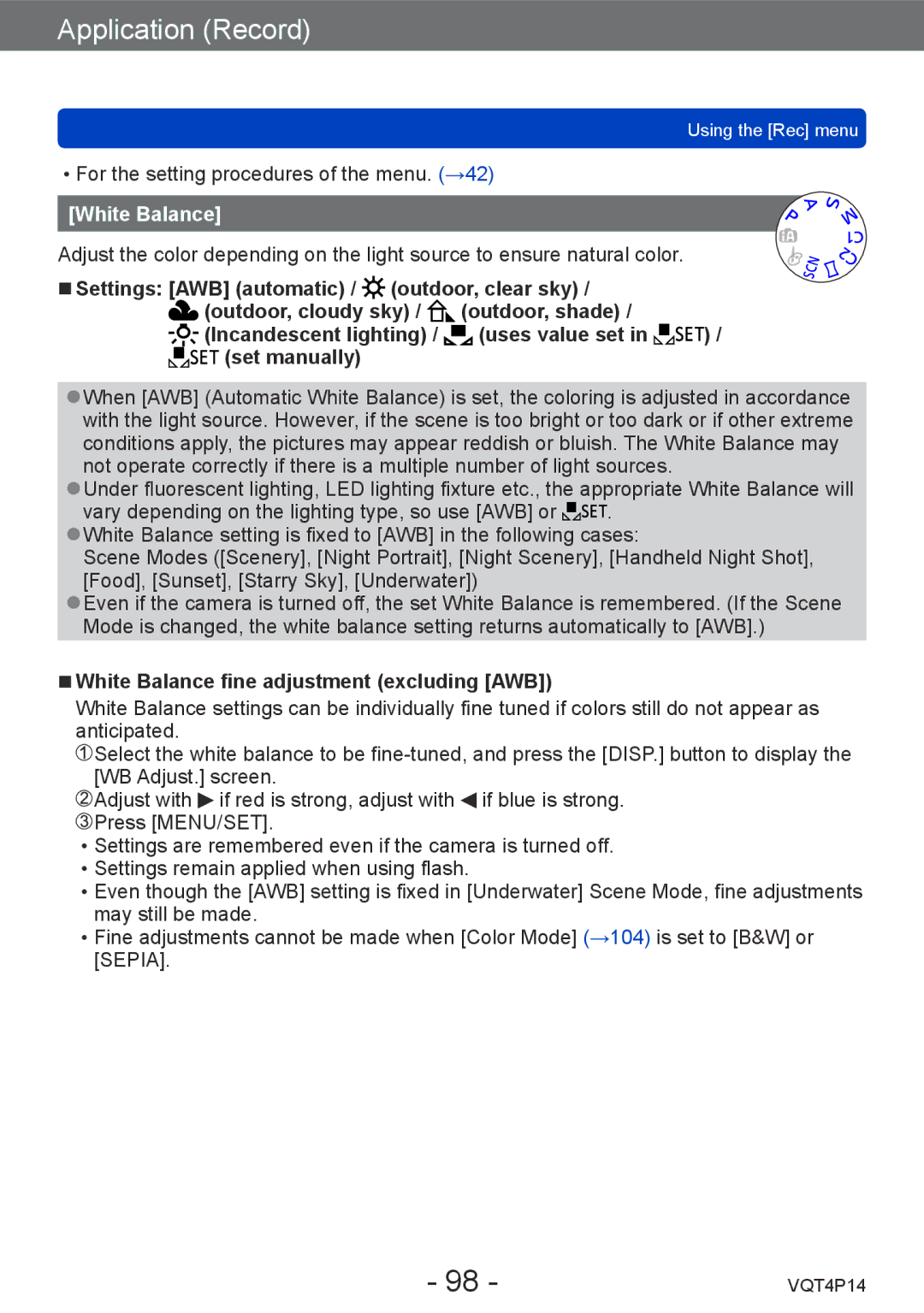 Panasonic DMC-ZS25, DMCZS25K owner manual White Balance fine adjustment excluding AWB 