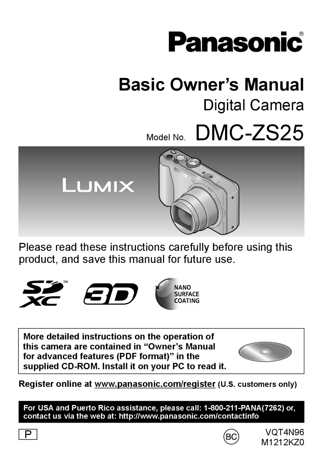 Panasonic DMCZS25S, DMC-ZS25 owner manual Digital Camera 