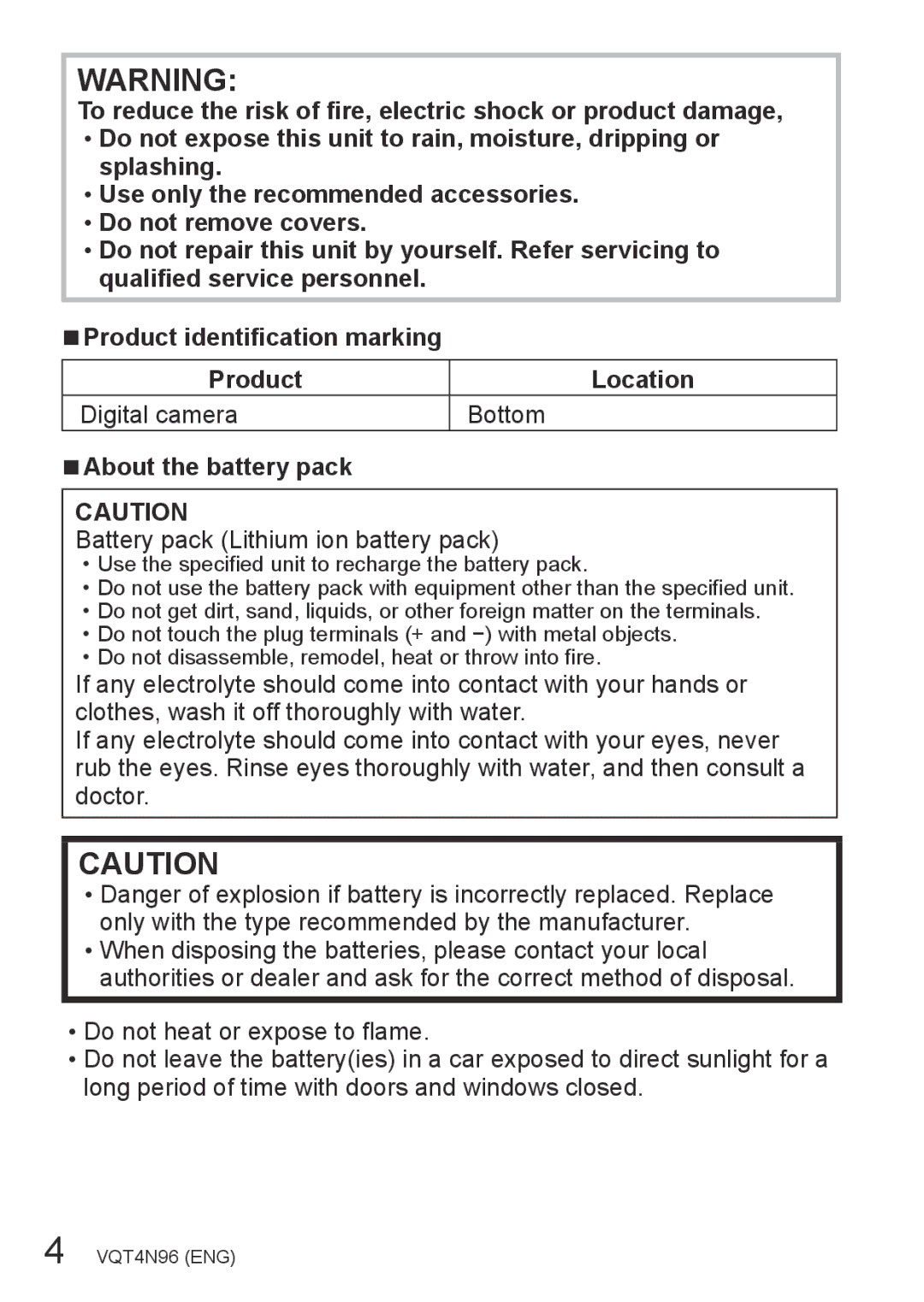 Panasonic DMC-ZS25, DMCZS25S owner manual Battery pack Lithium ion battery pack 