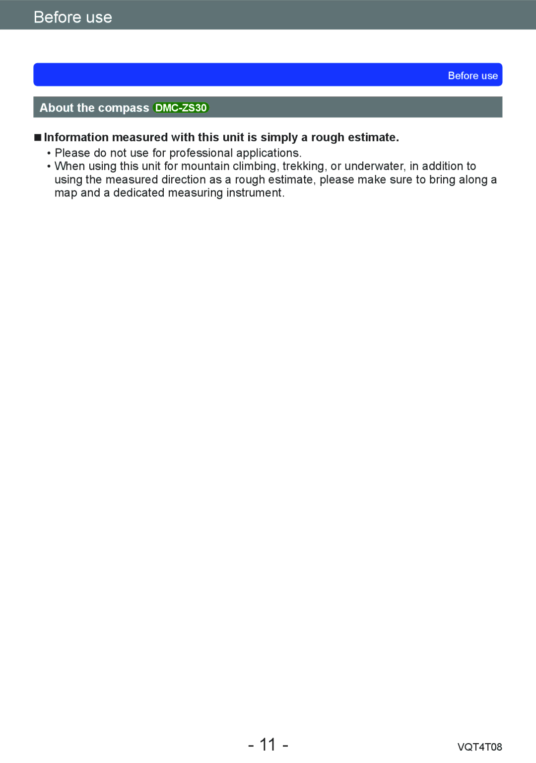 Panasonic DMC-ZS27 owner manual About the compass DMC-ZS30 