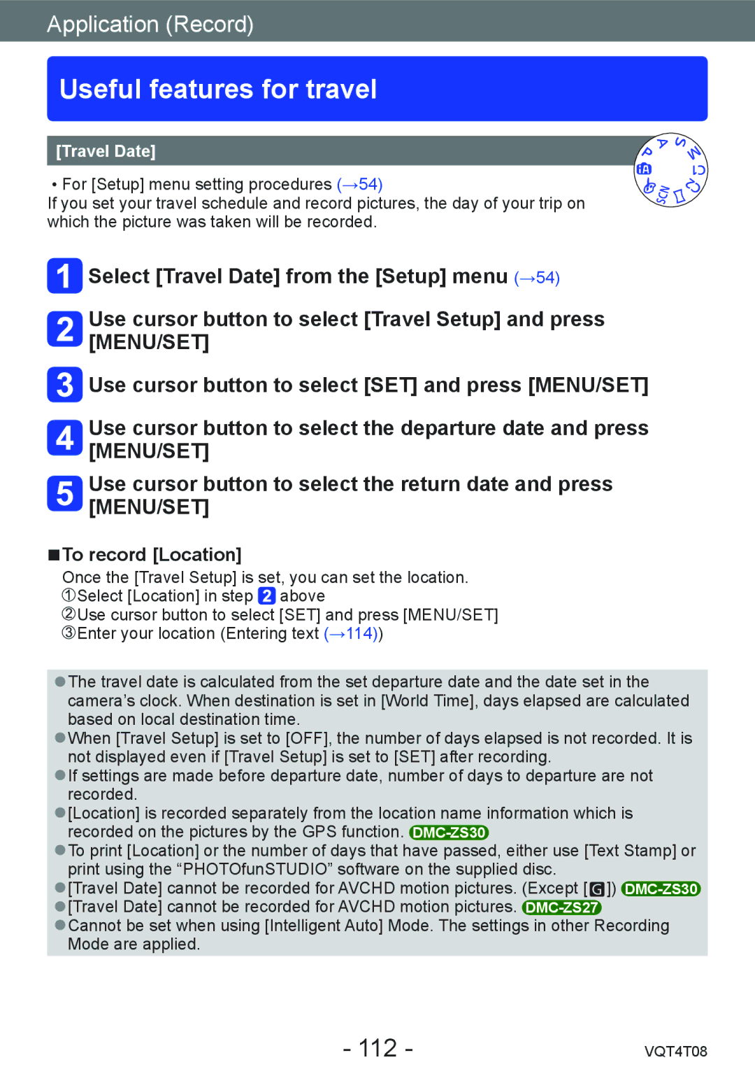 Panasonic DMC-ZS30, DMC-ZS27 owner manual Useful features for travel, 112, To record Location 