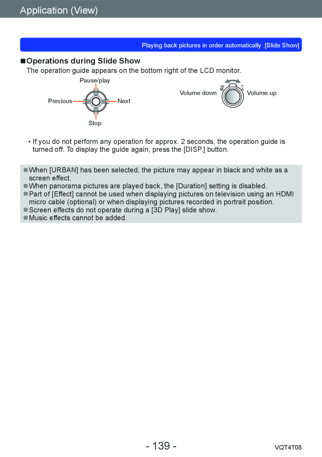 Panasonic DMC-ZS27, DMC-ZS30 owner manual 139, Operations during Slide Show 