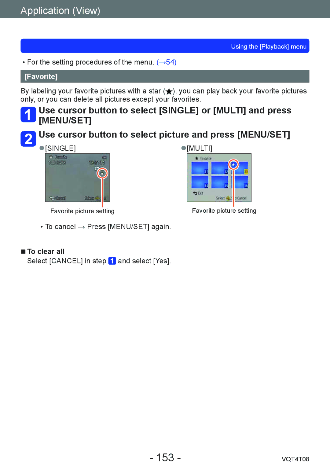 Panasonic DMC-ZS27, DMC-ZS30 owner manual 153, Favorite, To clear all 