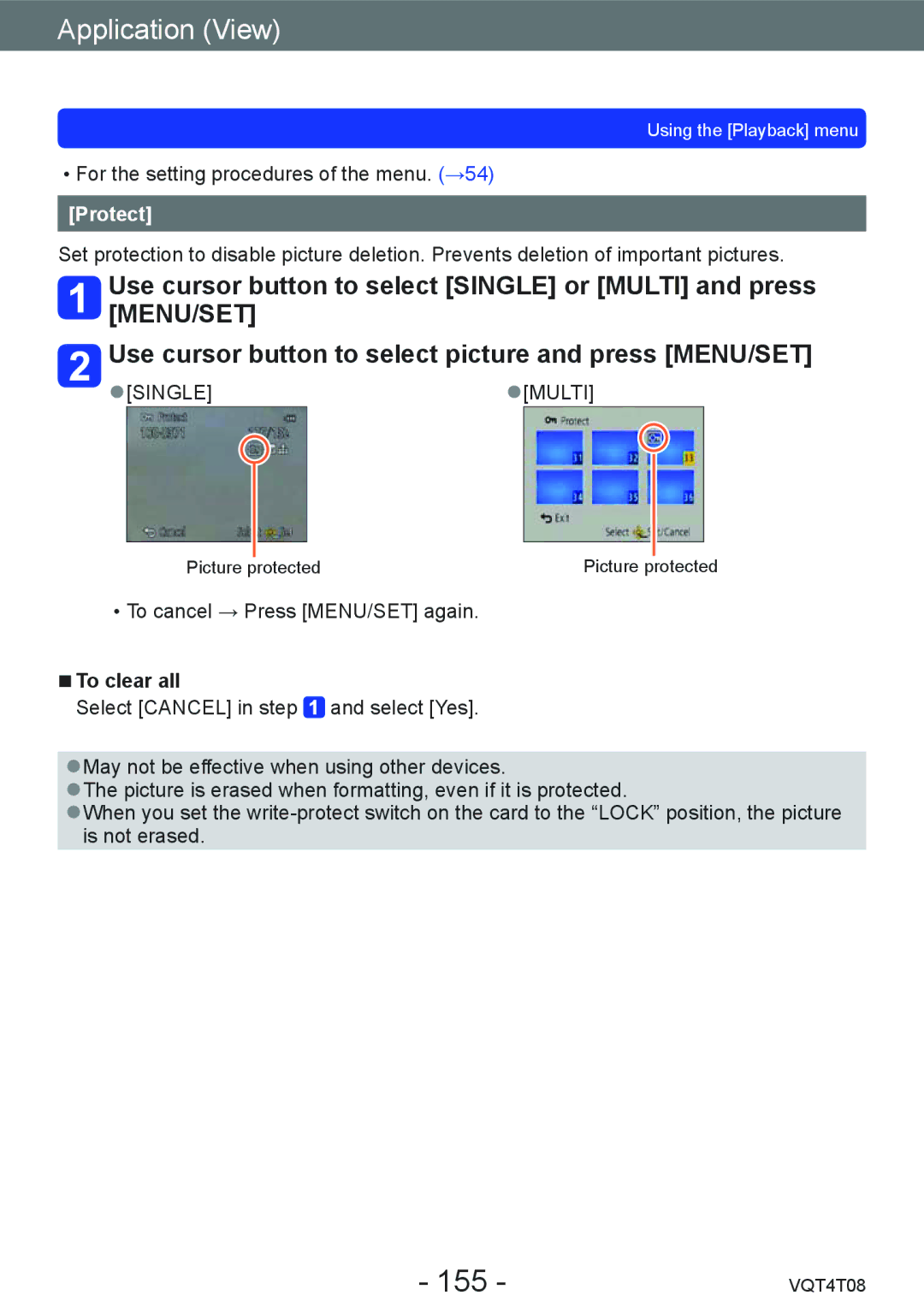 Panasonic DMC-ZS27, DMC-ZS30 owner manual 155, Protect 