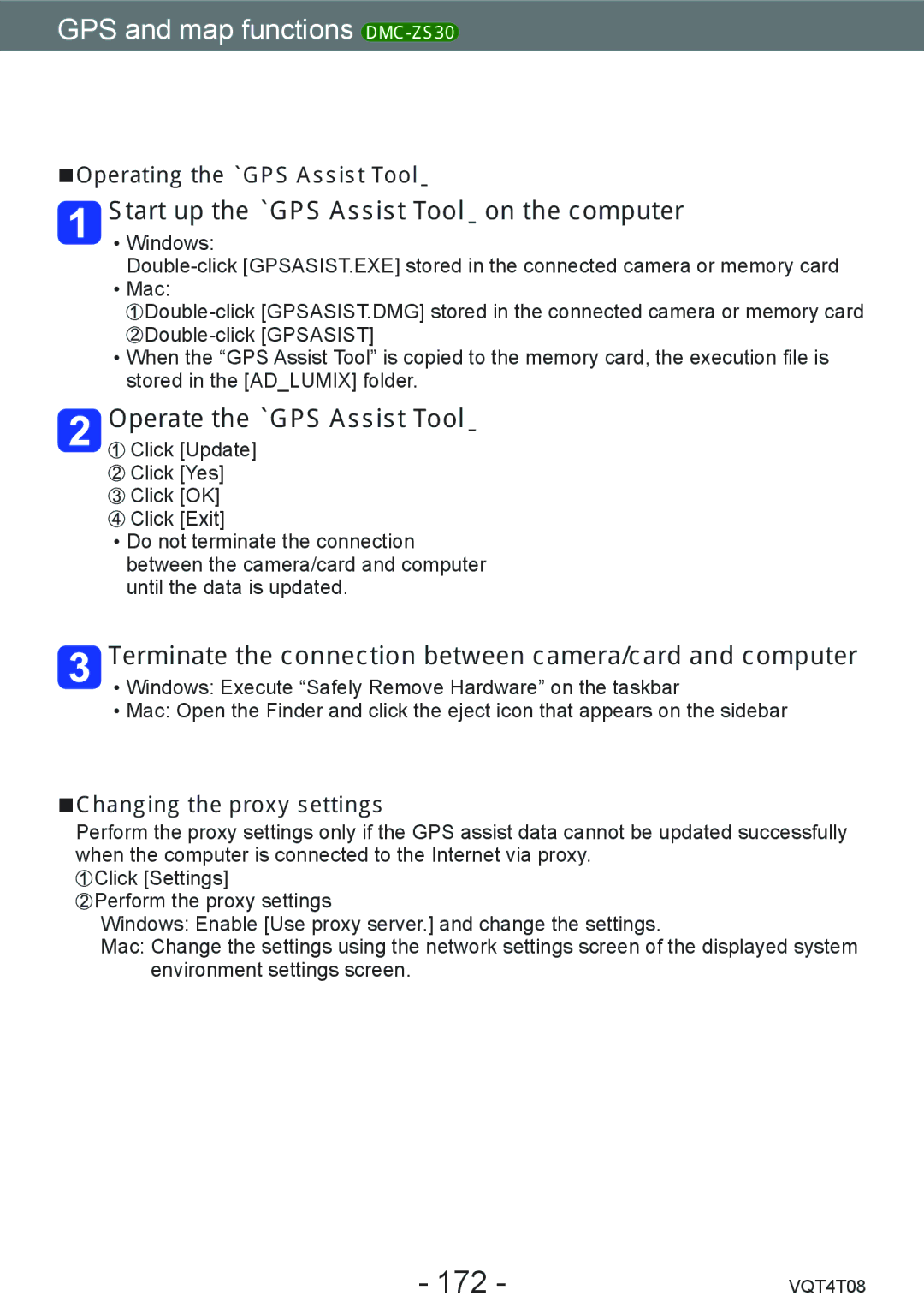 Panasonic DMC-ZS30, DMC-ZS27 owner manual 172, Start up the GPS Assist Tool on the computer, Operate the GPS Assist Tool 