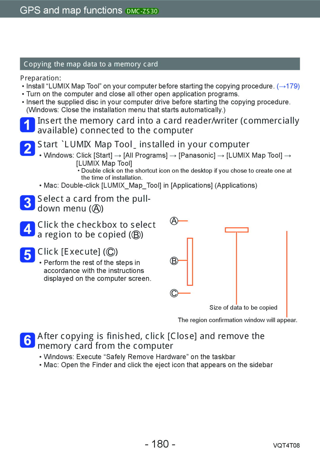 Panasonic DMC-ZS30, DMC-ZS27 owner manual 180, Copying the map data to a memory card 