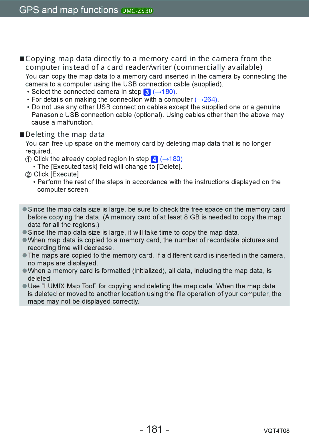 Panasonic DMC-ZS27, DMC-ZS30 owner manual 181, Deleting the map data 