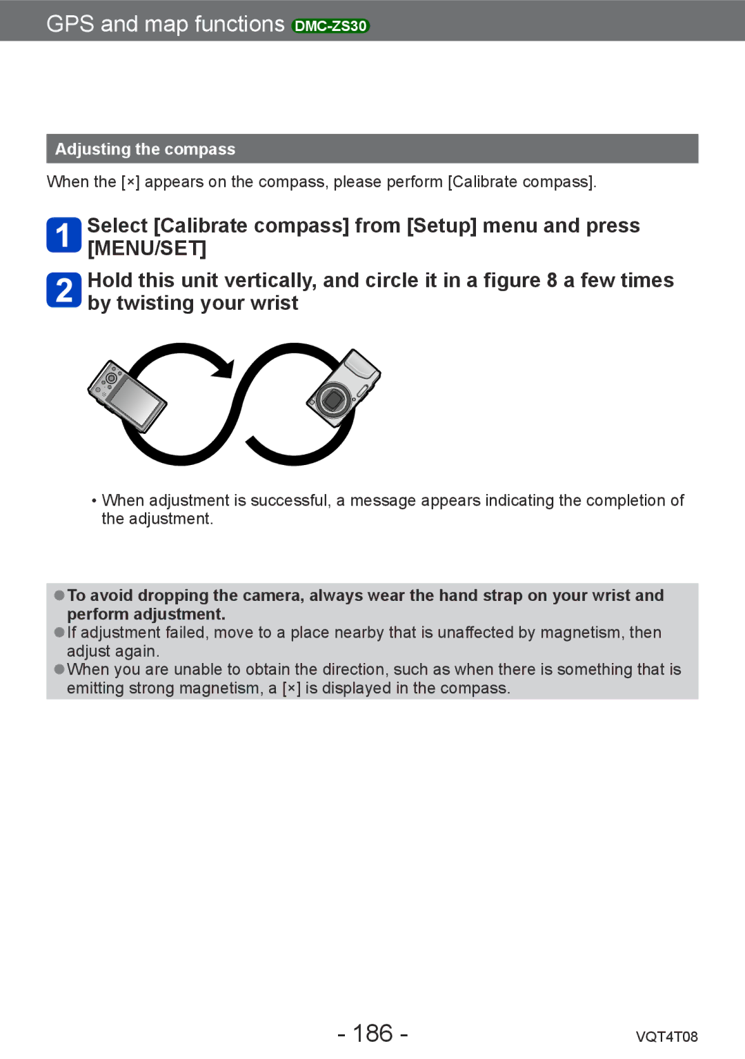 Panasonic DMC-ZS30, DMC-ZS27 owner manual 186, Adjusting the compass 