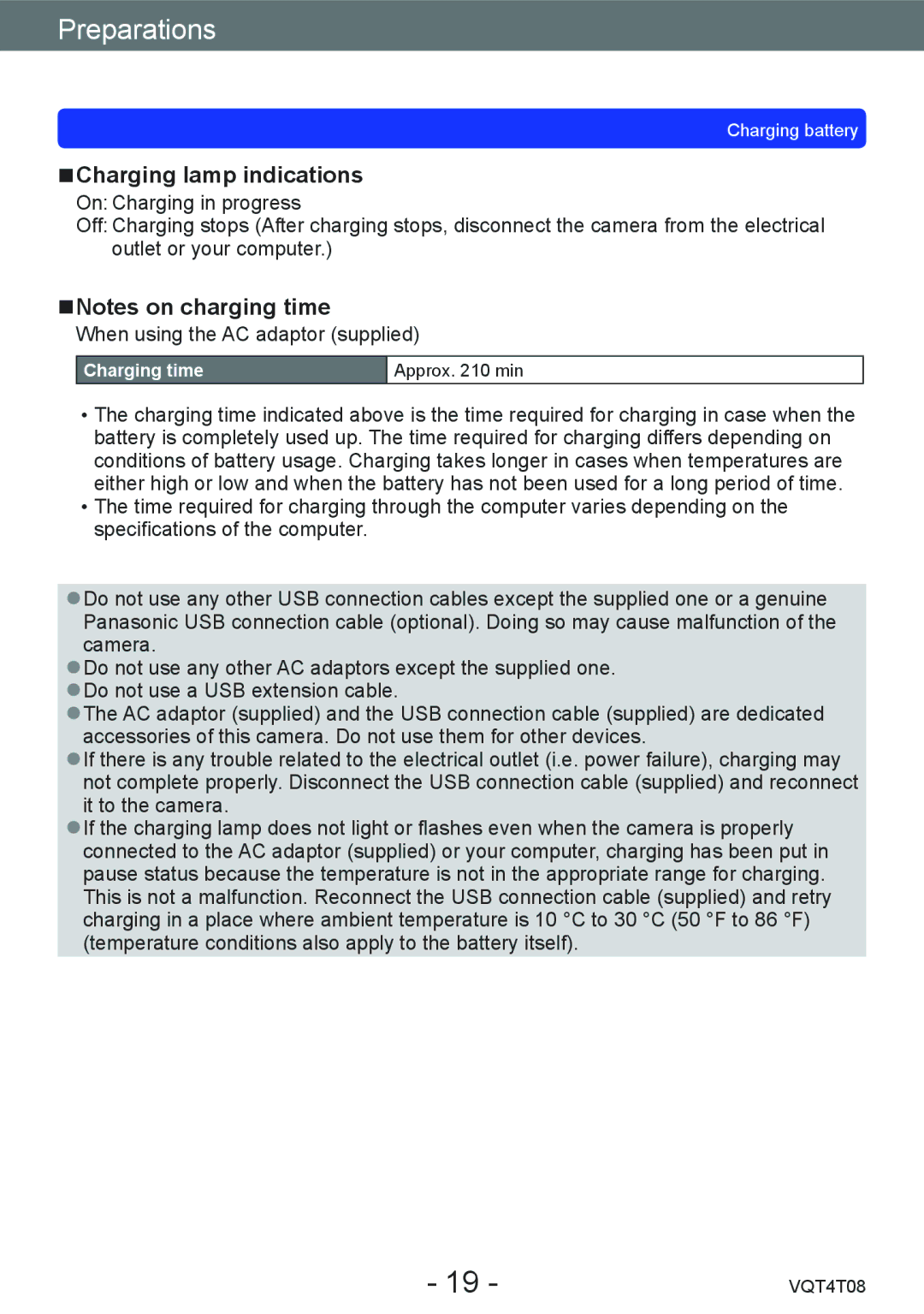 Panasonic DMC-ZS27, DMC-ZS30 owner manual Charging lamp indications On Charging in progress 