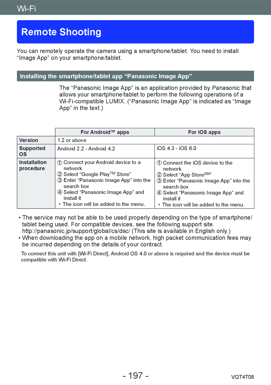 Panasonic DMC-ZS27, DMC-ZS30 owner manual Remote Shooting, 197, Installing the smartphone/tablet app Panasonic Image App 