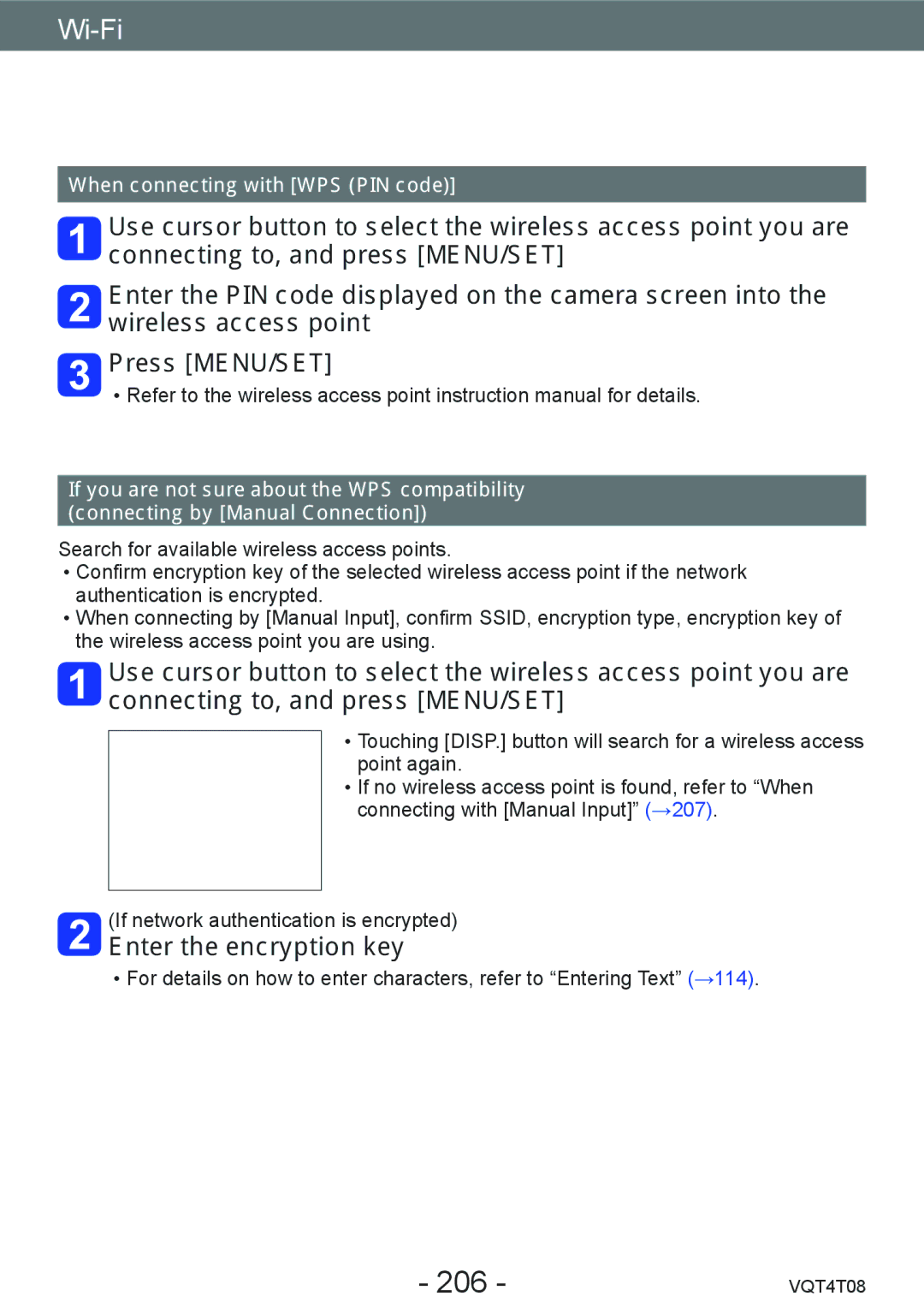 Panasonic DMC-ZS30, DMC-ZS27 owner manual 206, Enter the encryption key, When connecting with WPS PIN code 