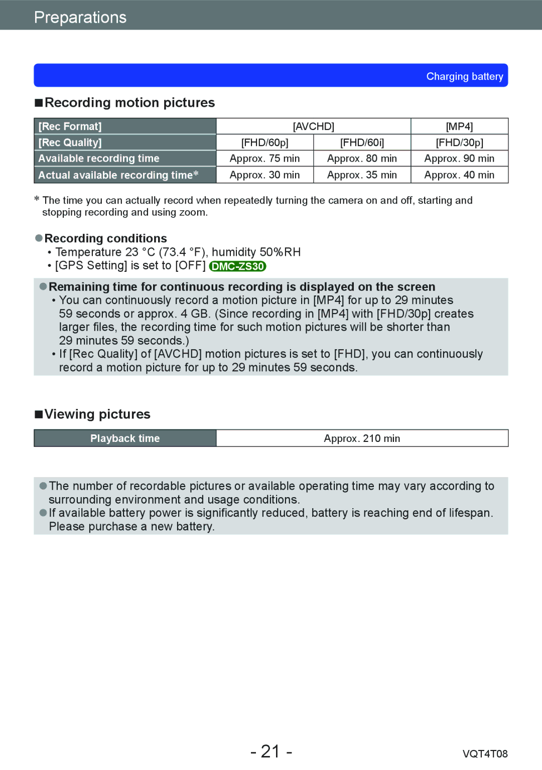 Panasonic DMC-ZS27, DMC-ZS30 owner manual Recording motion pictures, Viewing pictures, Recording conditions 