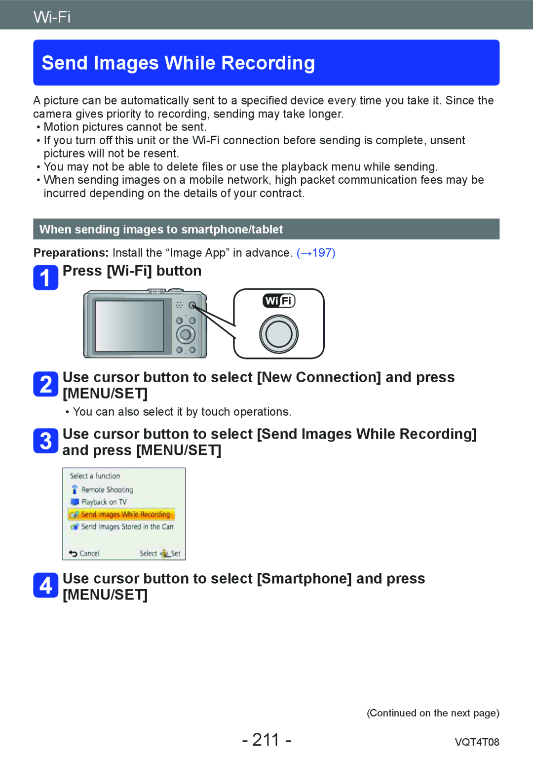 Panasonic DMC-ZS27, DMC-ZS30 owner manual Send Images While Recording, 211, When sending images to smartphone/tablet 