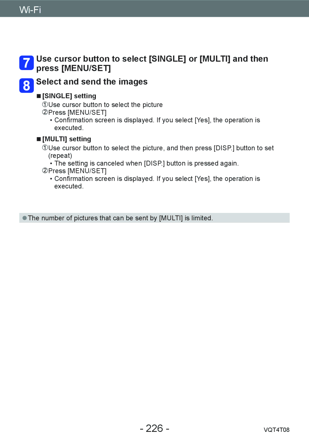 Panasonic DMC-ZS30, DMC-ZS27 owner manual 226, Single setting, Multi setting 