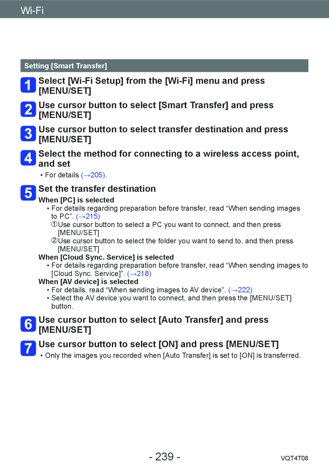 Panasonic DMC-ZS27, DMC-ZS30 owner manual 239, Set the transfer destination, Setting Smart Transfer 