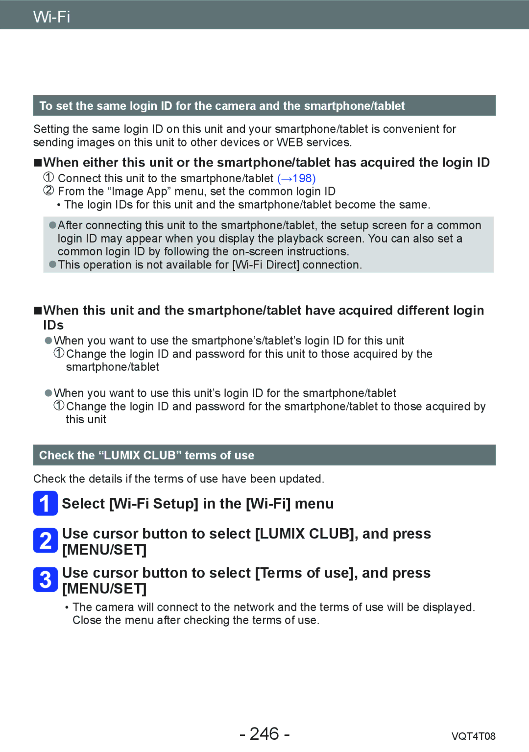 Panasonic DMC-ZS30, DMC-ZS27 owner manual 246, Check the Lumix Club terms of use 