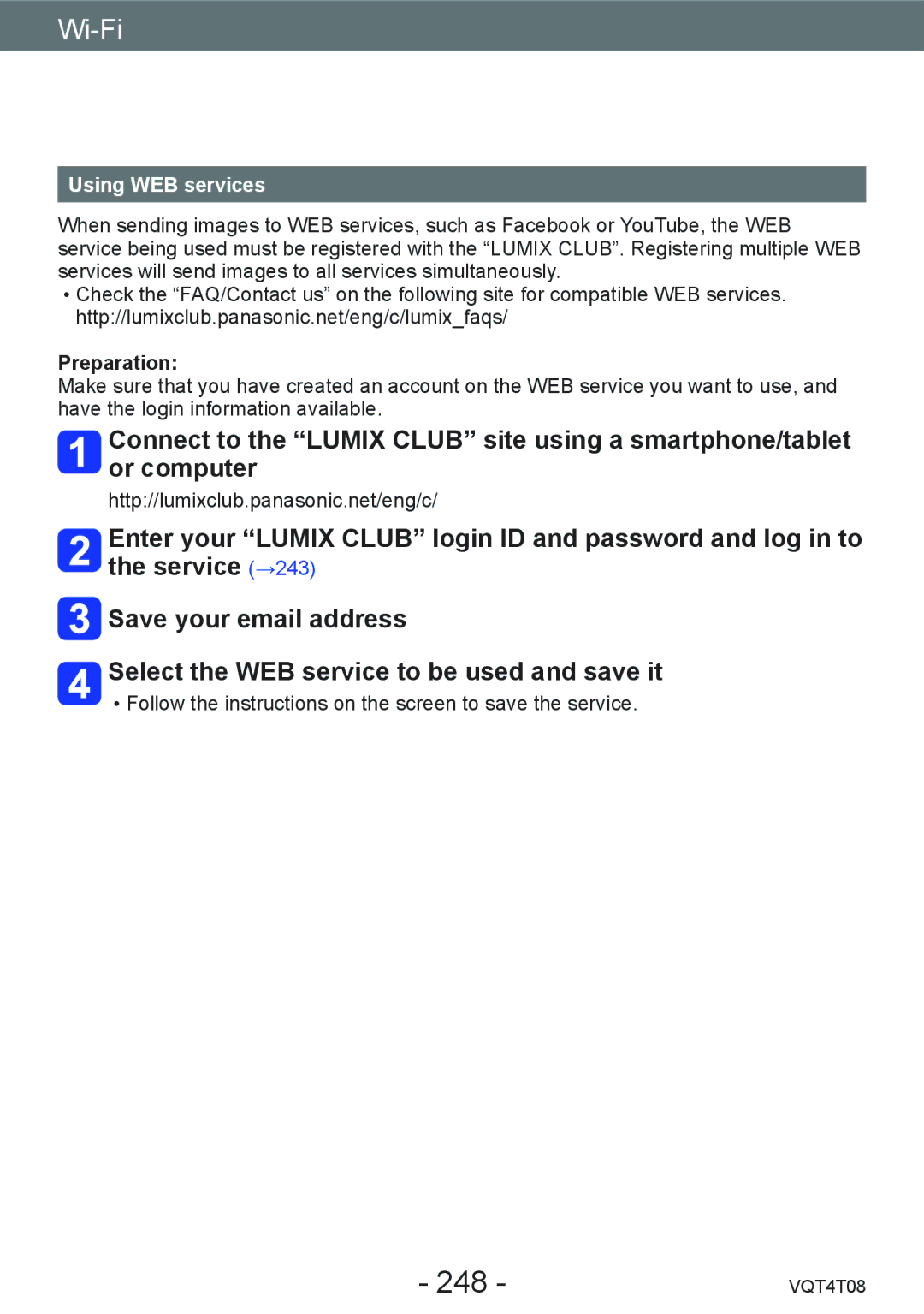 Panasonic DMC-ZS30, DMC-ZS27 owner manual 248, Using WEB services 